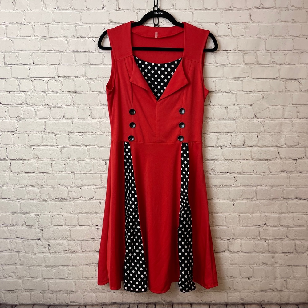 Stylish Red Polka Dot Women's pinup Dress retro rockabilly size medium